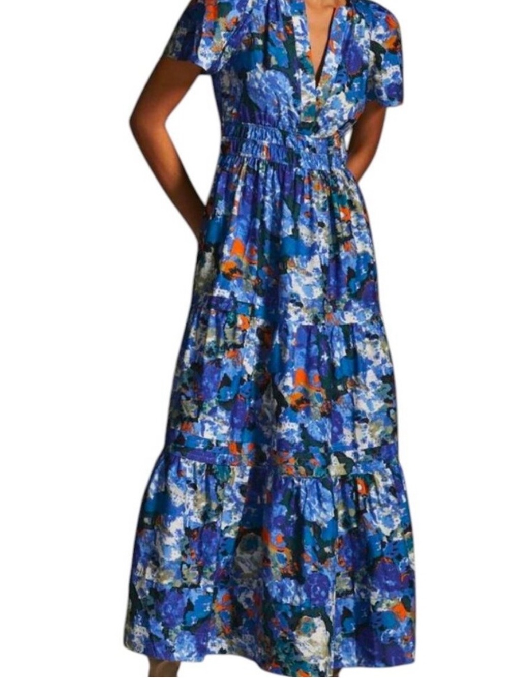 Blue Floral Somerset Maxi Dress - Women's Summer V-Neck